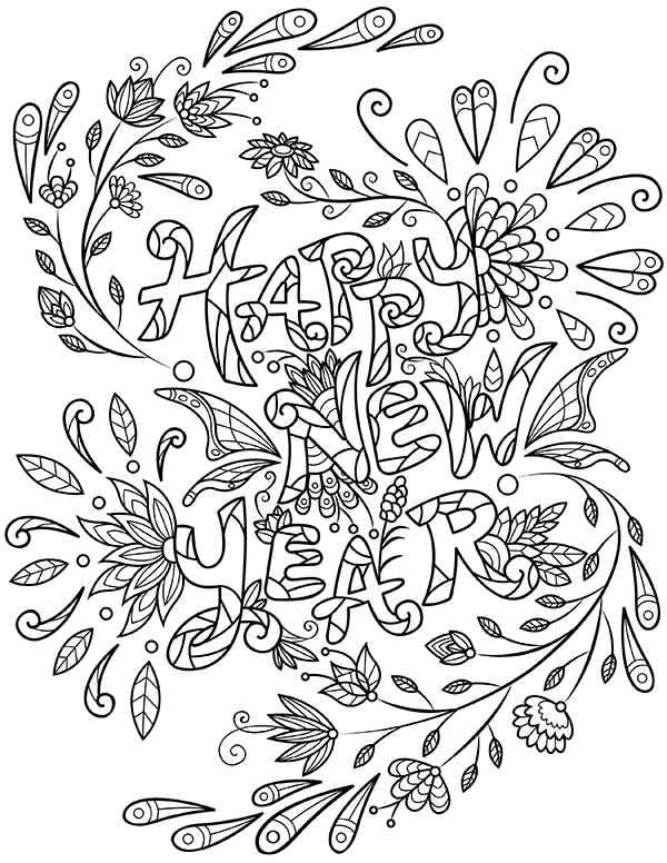 25 Happy New Year Coloring Pages for Adults - Happier Human