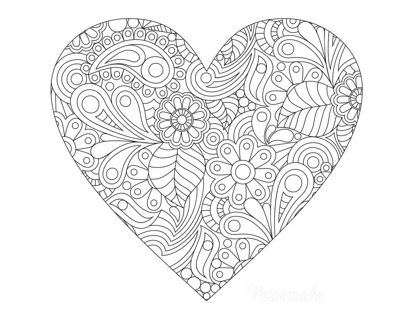 coloring pictures of hearts and flowers