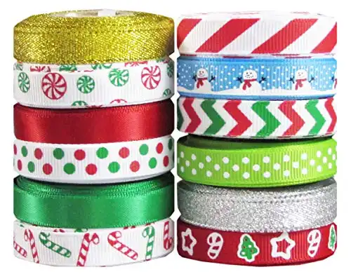 Holiday Christmas Grosgrain Ribbon Set for Gift Package Wrapping